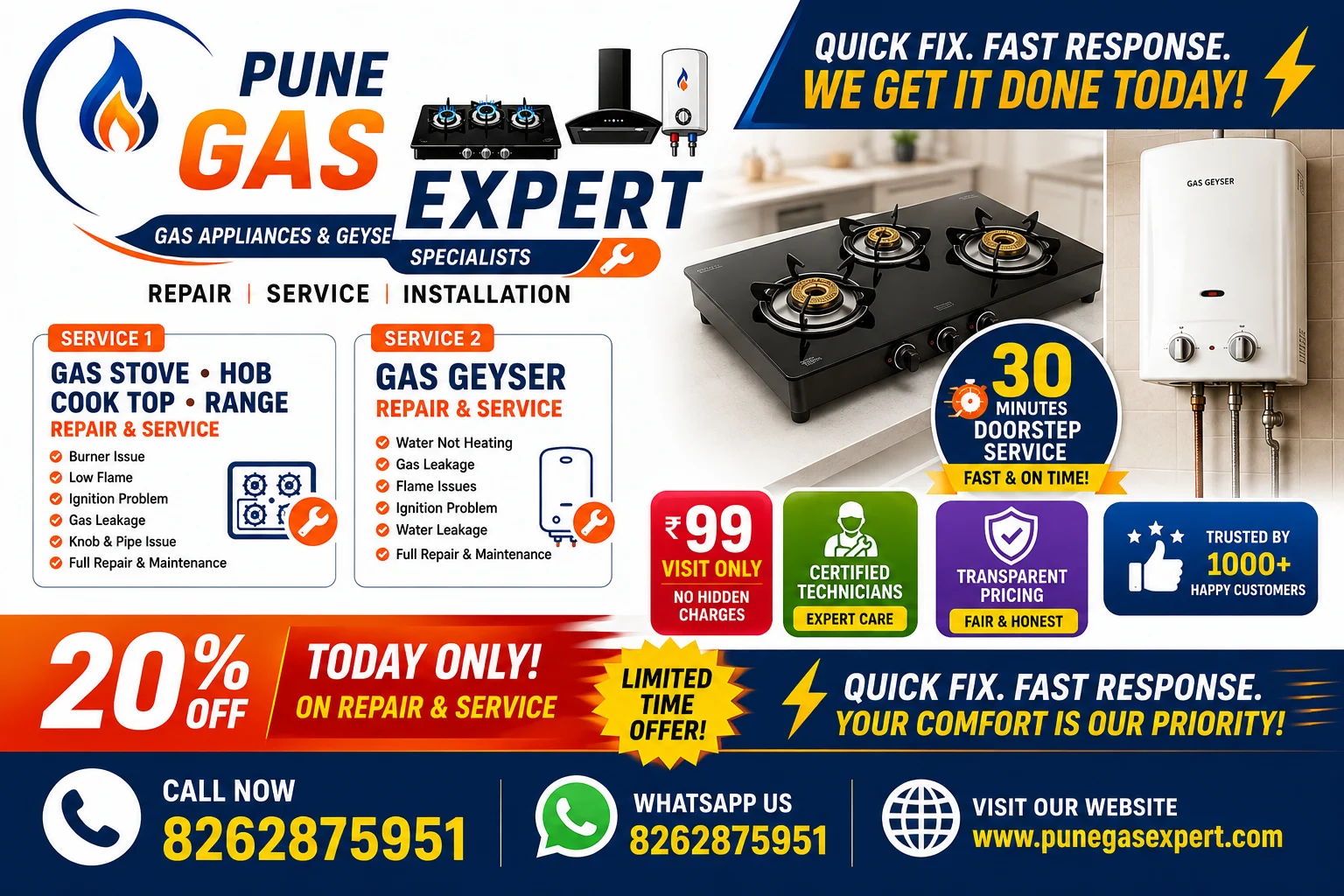 Pune Gas Expert gas stove, hob and gas geyser repair promotion